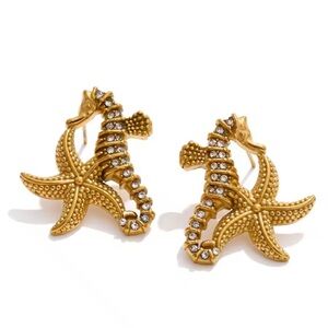 Gold Seahorse and Starfish Earrings